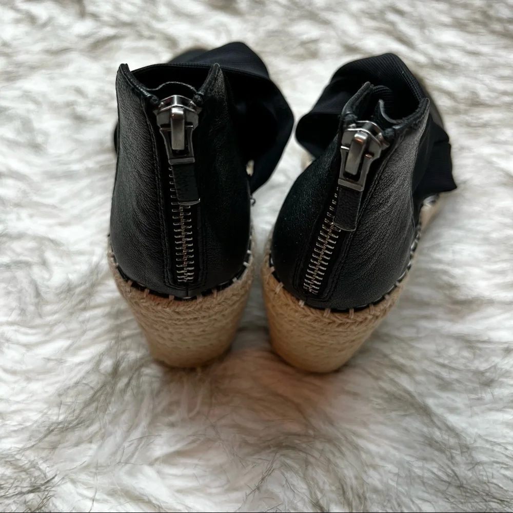 Eileen Fisher Black Wallis Leather Wedge Espadrille Sandals Ankle Strap Size 6.5 - Picture 7 of 12